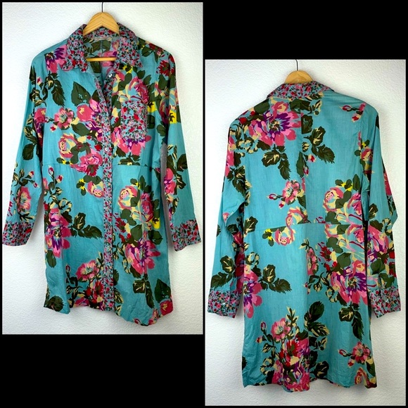 Soft Surroundings Floral Button Down Tunic Duster Kimono Shirt - Picture 5 of 9